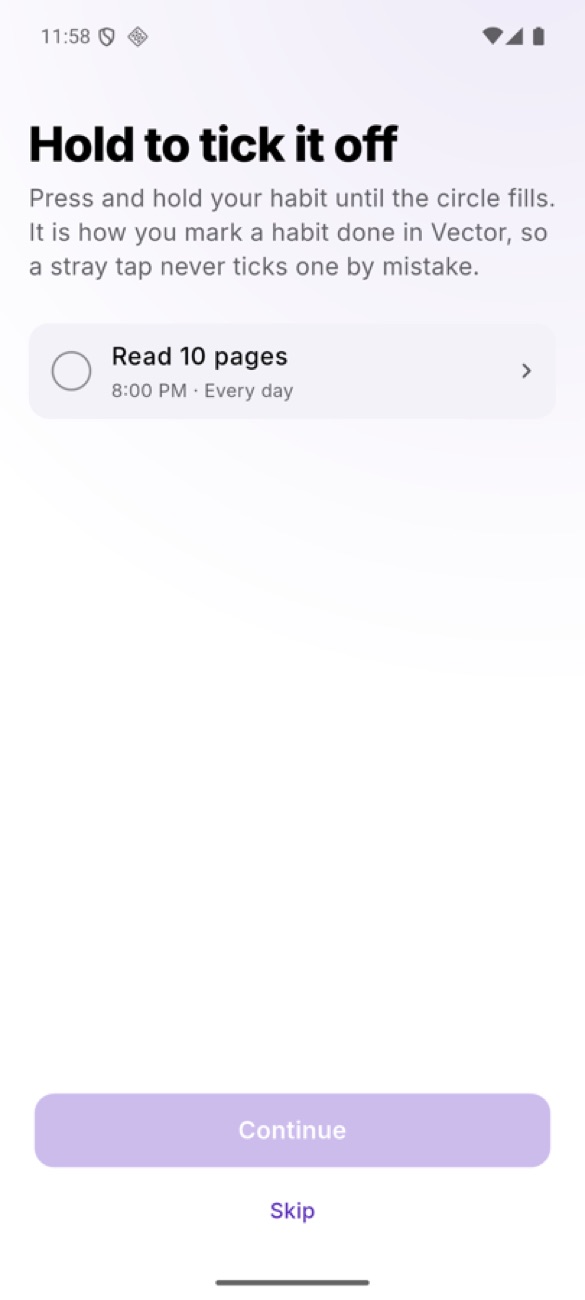 Vector on Android: hold a habit to tick it off