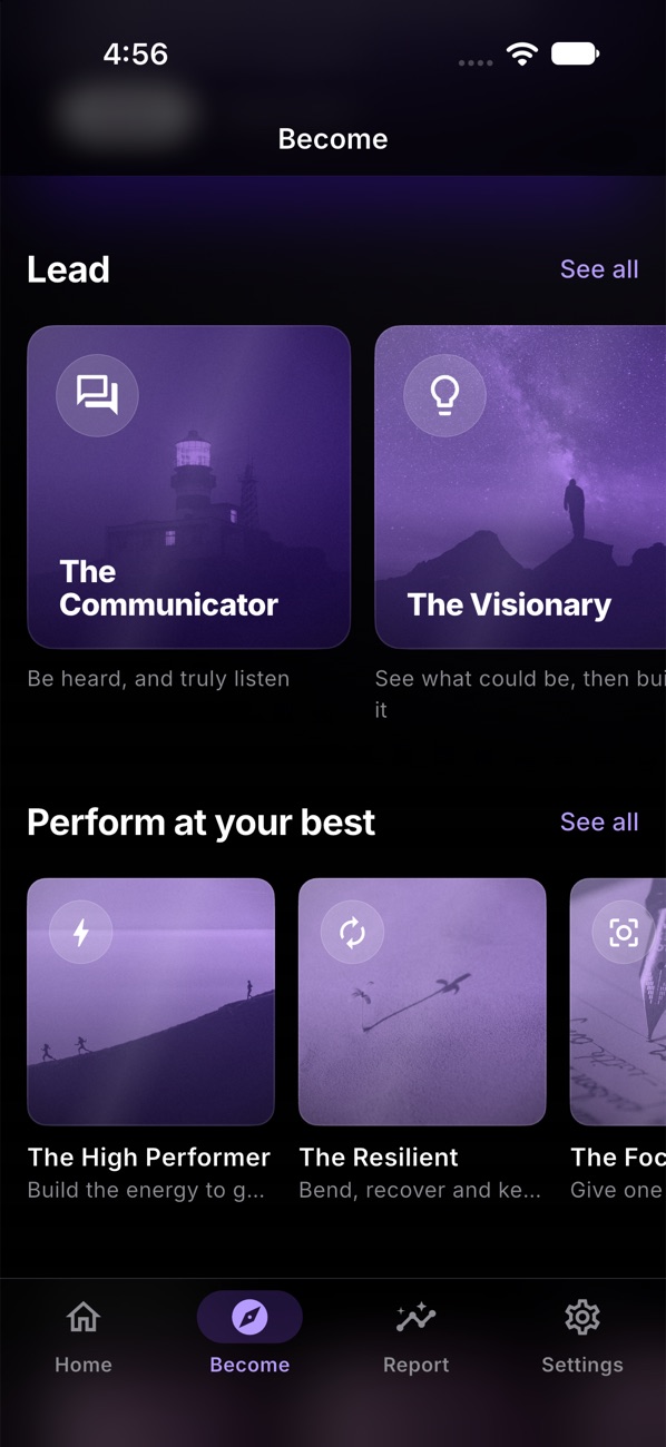 Identities grouped into Lead and Perform at your best